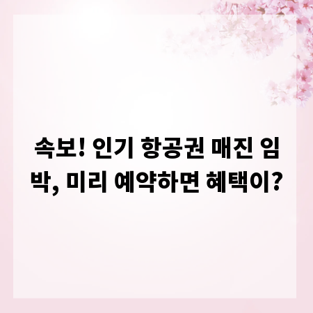 속보! 인기 항공권 매진 임박, 미리 예약하면 혜택이?