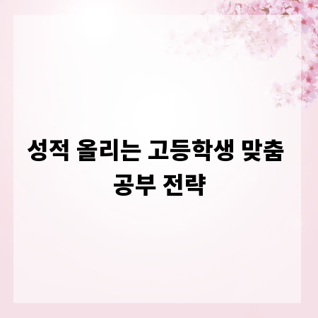 성적 올리는 고등학생 맞춤 공부 전략