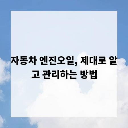 자동차 엔진오일, 제대로 알고 관리하는 방법
