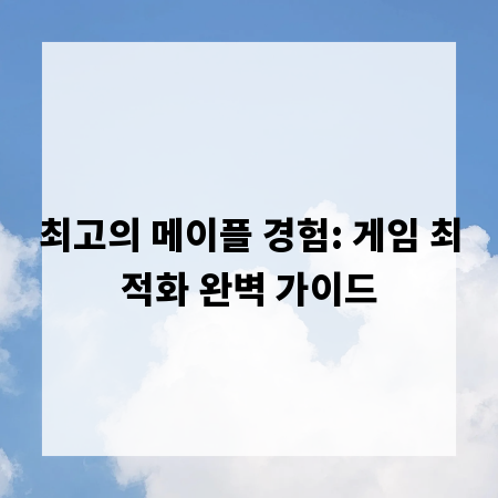 최고의 메이플 경험: 게임 최적화 완벽 가이드