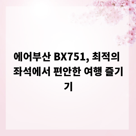 에어부산 BX751, 최적의 좌석에서 편안한 여행 즐기기