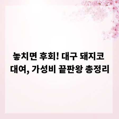 놓치면 후회! 대구 돼지코 대여, 가성비 끝판왕 총정리
