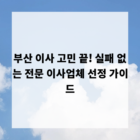 부산 이사 고민 끝! 실패 없는 전문 이사업체 선정 가이드