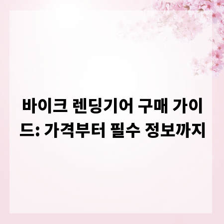 바이크 렌딩기어 구매 가이드: 가격부터 필수 정보까지
