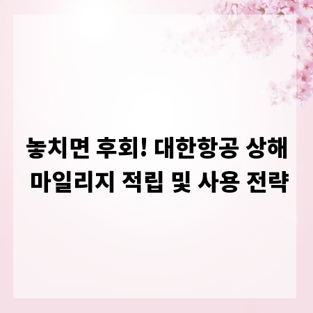놓치면 후회! 대한항공 상해 마일리지 적립 및 사용 전략