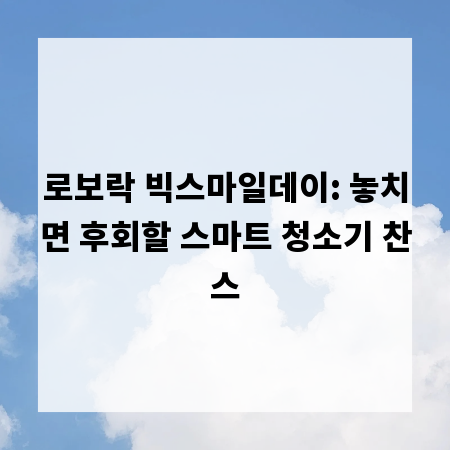로보락 빅스마일데이: 놓치면 후회할 스마트 청소기 찬스