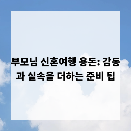 부모님 신혼여행 용돈: 감동과 실속을 더하는 준비 팁