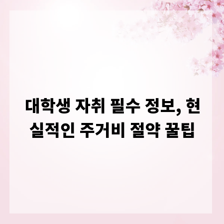 대학생 자취 필수 정보, 현실적인 주거비 절약 꿀팁