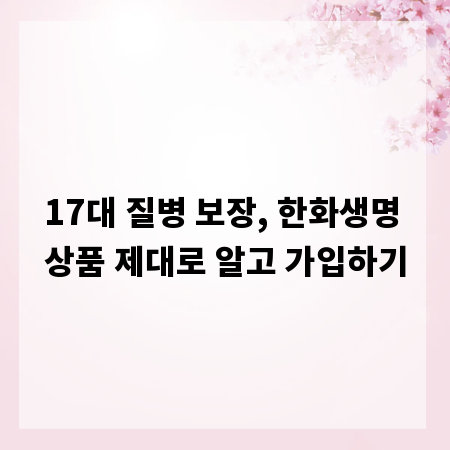 17대 질병 보장, 한화생명 상품 제대로 알고 가입하기