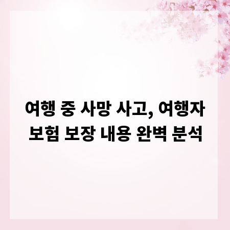 여행 중 사망 사고, 여행자보험 보장 내용 완벽 분석