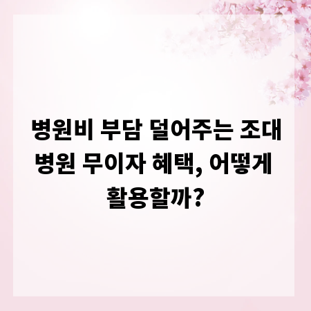 병원비 부담 덜어주는 조대병원 무이자 혜택, 어떻게 활용할까?