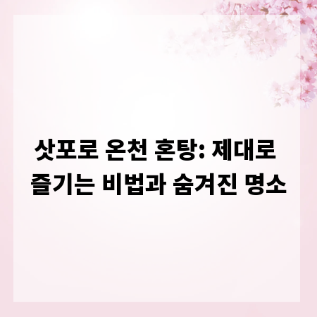삿포로 온천 혼탕: 제대로 즐기는 비법과 숨겨진 명소