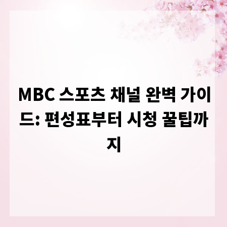 MBC 스포츠 채널 완벽 가이드: 편성표부터 시청 꿀팁까지