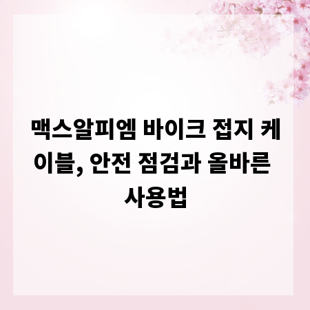 맥스알피엠 바이크 접지 케이블, 안전 점검과 올바른 사용법