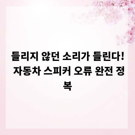 들리지 않던 소리가 들린다! 자동차 스피커 오류 완전 정복