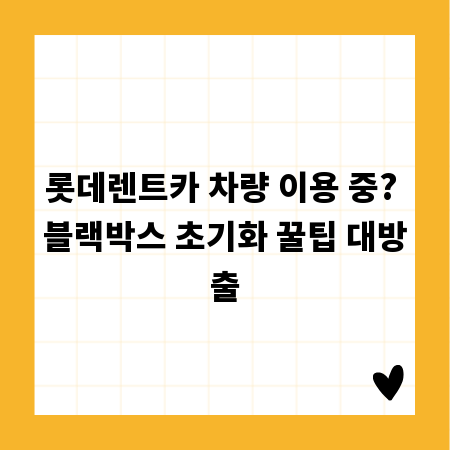 롯데렌트카 차량 이용 중? 블랙박스 초기화 꿀팁 대방출