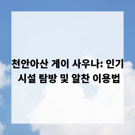 천안아산 게이 사우나: 인기 시설 탐방 및 알찬 이용법