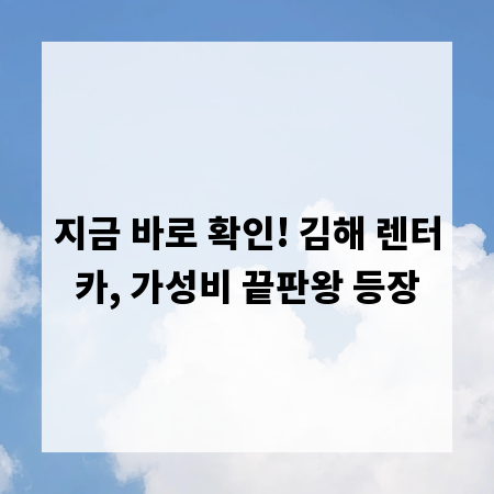지금 바로 확인! 김해 렌터카, 가성비 끝판왕 등장