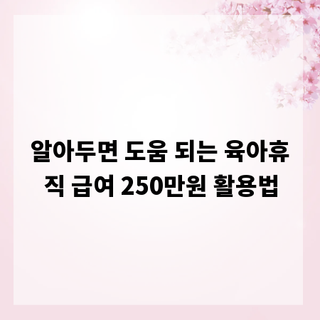 알아두면 도움 되는 육아휴직 급여 250만원 활용법