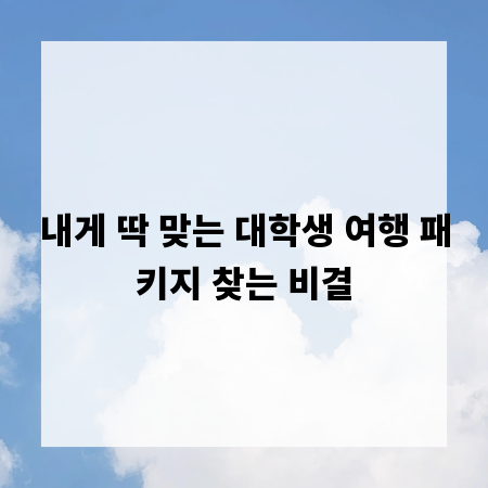 내게 딱 맞는 대학생 여행 패키지 찾는 비결