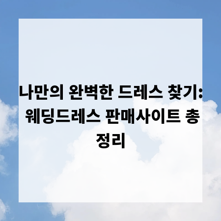 나만의 완벽한 드레스 찾기: 웨딩드레스 판매사이트 총정리