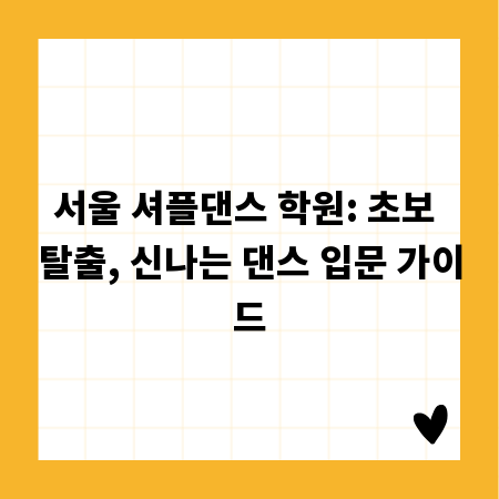 서울 셔플댄스 학원: 초보 탈출, 신나는 댄스 입문 가이드