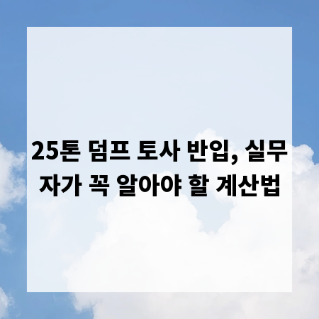 25톤 덤프 토사 반입, 실무자가 꼭 알아야 할 계산법