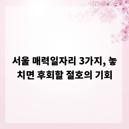 서울 매력일자리 3가지, 놓치면 후회할 절호의 기회