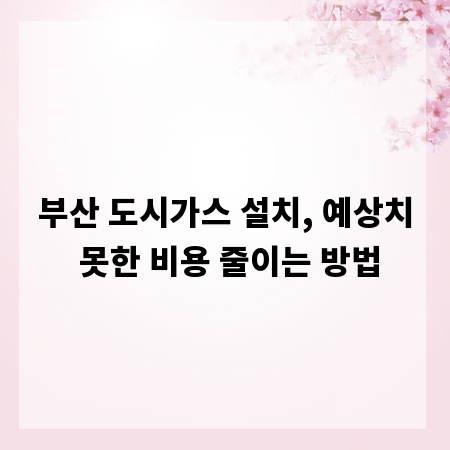 부산 도시가스 설치, 예상치 못한 비용 줄이는 방법