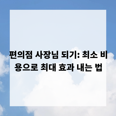 편의점 사장님 되기: 최소 비용으로 최대 효과 내는 법