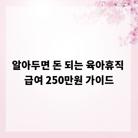 알아두면 돈 되는 육아휴직 급여 250만원 가이드