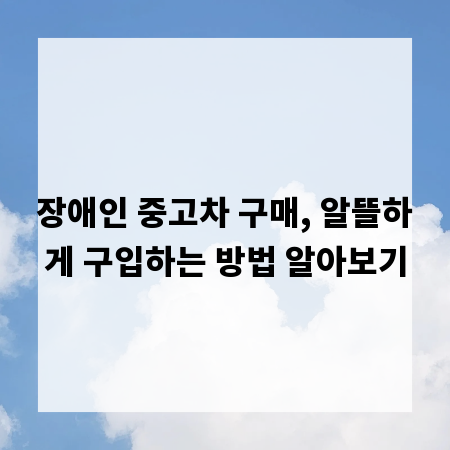 장애인 중고차 구매, 알뜰하게 구입하는 방법 알아보기