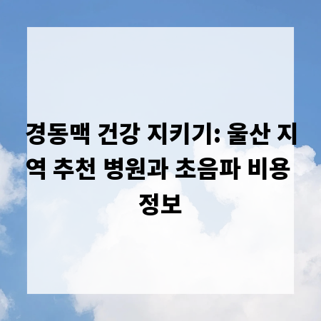 경동맥 건강 지키기: 울산 지역 추천 병원과 초음파 비용 정보