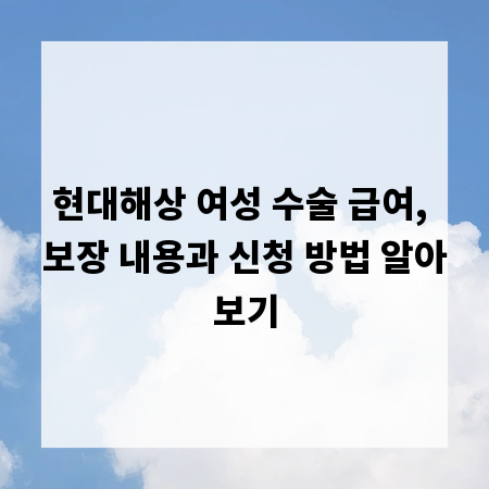 현대해상 여성 수술 급여, 보장 내용과 신청 방법 알아보기