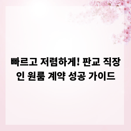 빠르고 저렴하게! 판교 직장인 원룸 계약 성공 가이드