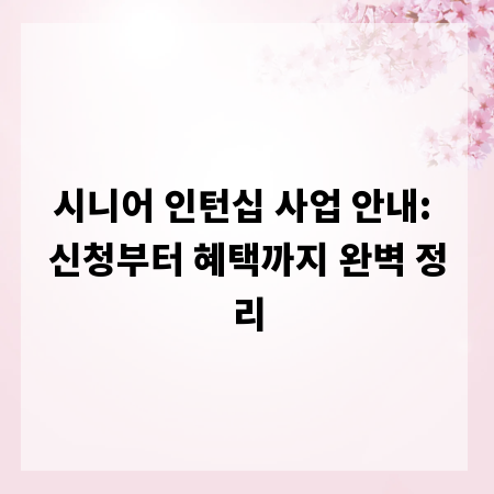 시니어 인턴십 사업 안내: 신청부터 혜택까지 완벽 정리