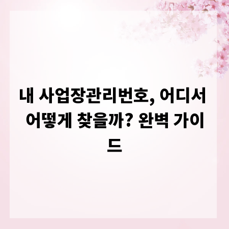 내 사업장관리번호, 어디서 어떻게 찾을까? 완벽 가이드