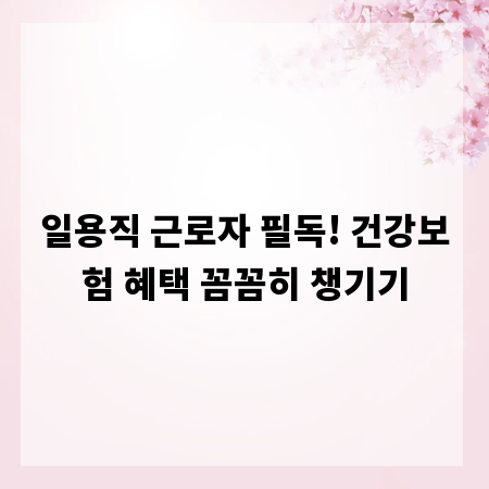일용직 근로자 필독! 건강보험 혜택 꼼꼼히 챙기기