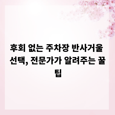 후회 없는 주차장 반사거울 선택, 전문가가 알려주는 꿀팁