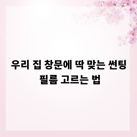 우리 집 창문에 딱 맞는 썬팅 필름 고르는 법