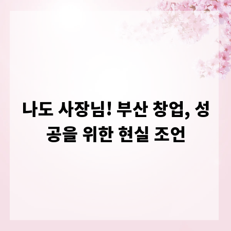 나도 사장님! 부산 창업, 성공을 위한 현실 조언