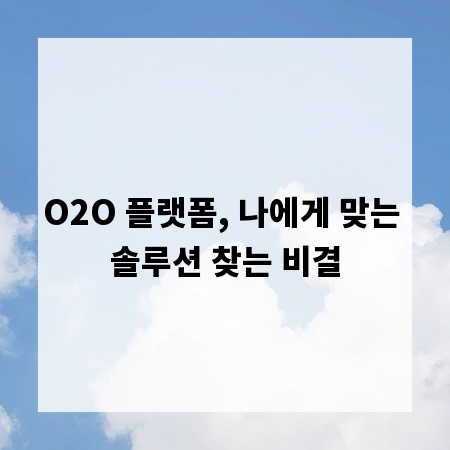 O2O 플랫폼, 나에게 맞는 솔루션 찾는 비결