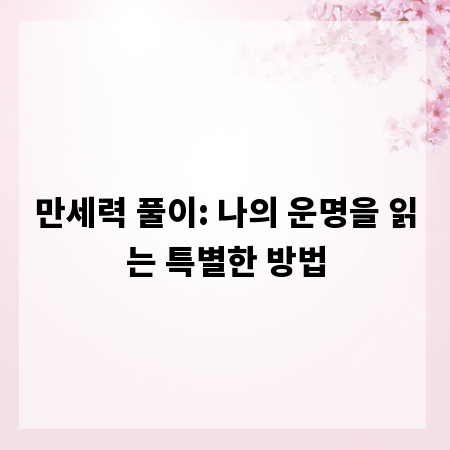 만세력 풀이: 나의 운명을 읽는 특별한 방법