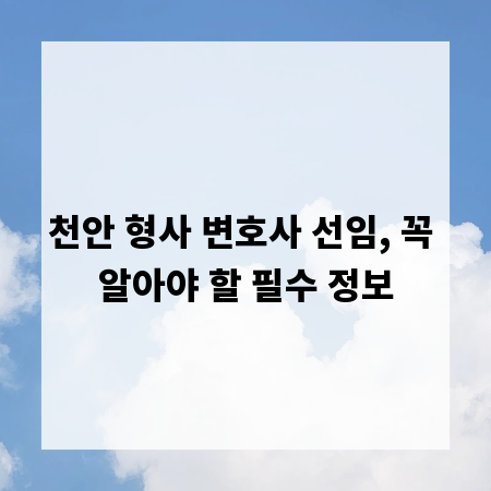 천안 형사 변호사 선임, 꼭 알아야 할 필수 정보