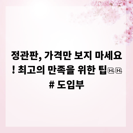 정관판, 가격만 보지 마세요! 최고의 만족을 위한 팁

# 도입부